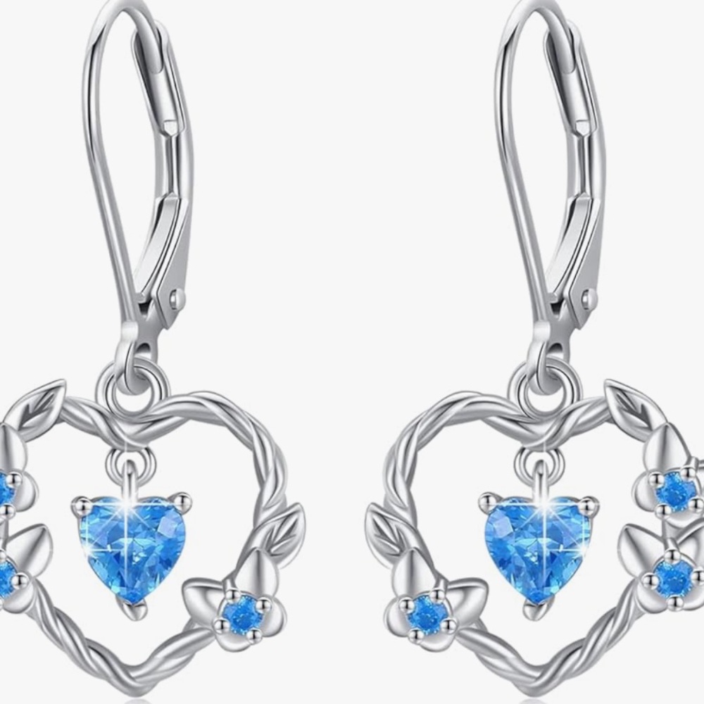 Sterling silver heart and butterfly dangle earrings